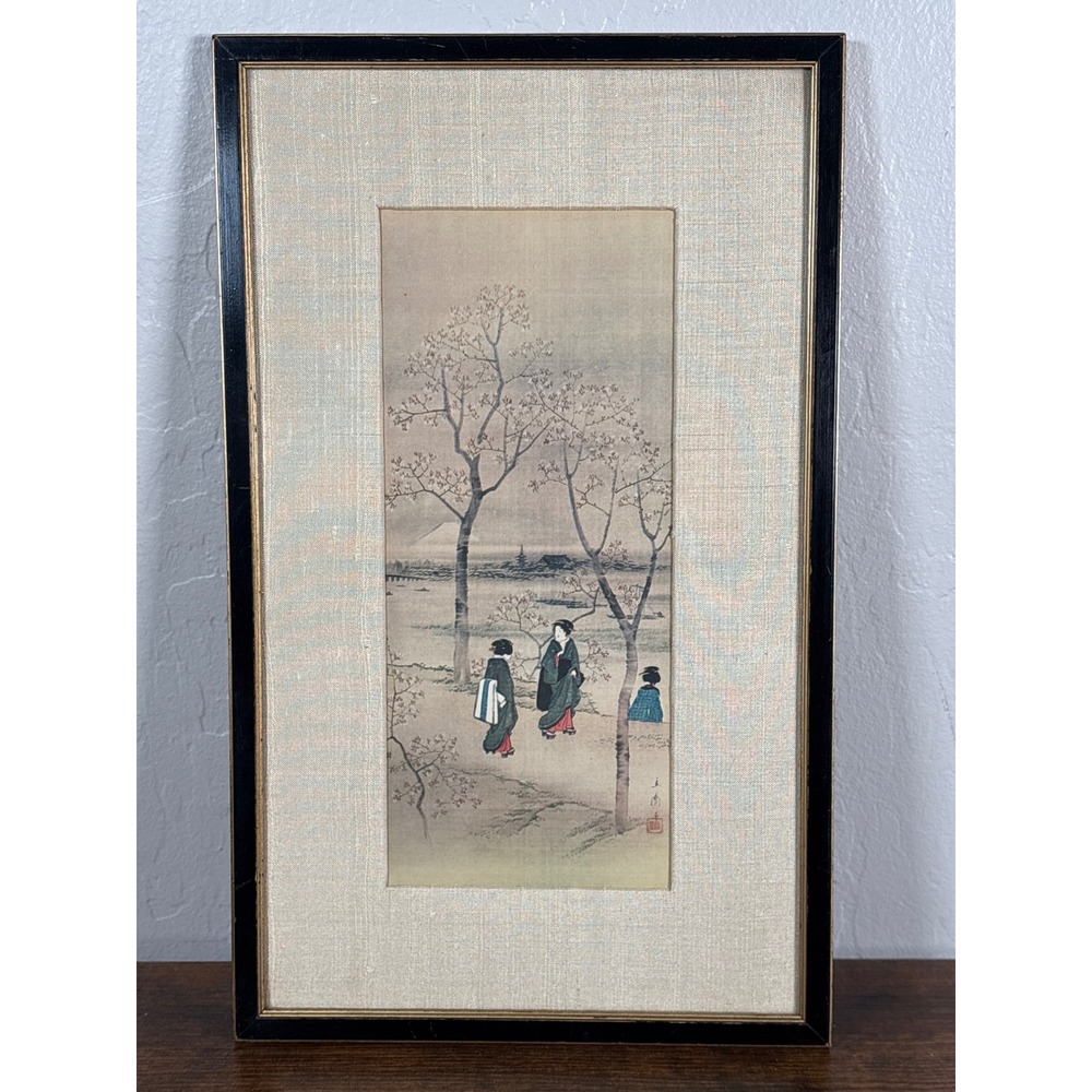 Hiroshige Japanese Woodblock Print On the Bank ofβ the River Framed Art 15x9